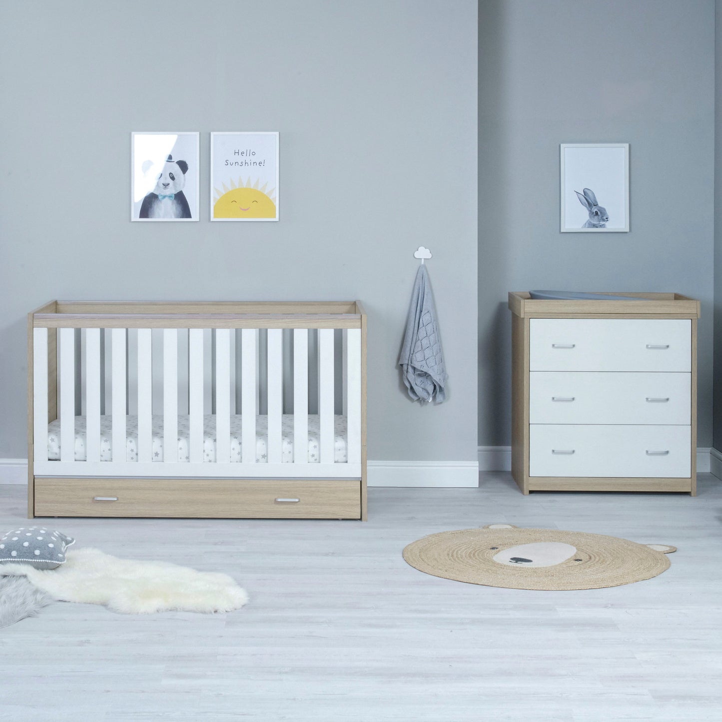 BABYMORE - Veni 2 Piece Nursery Furniture Set with Drawer – Oak White