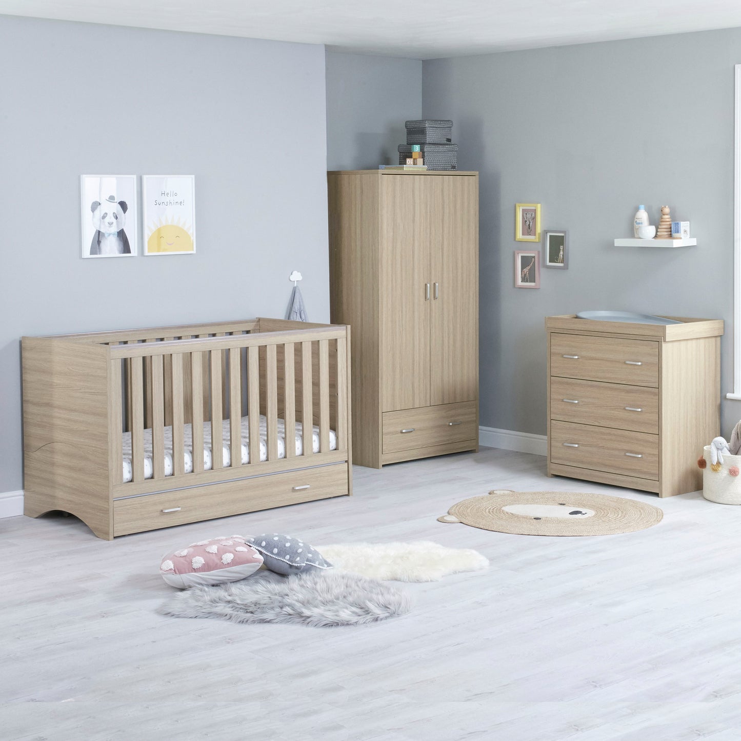 BABYMORE - Veni 3 Piece Nursery Furniture Set with Drawer – Oak