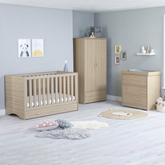BABYMORE - Veni 3 Piece Nursery Furniture Set with Drawer – Oak