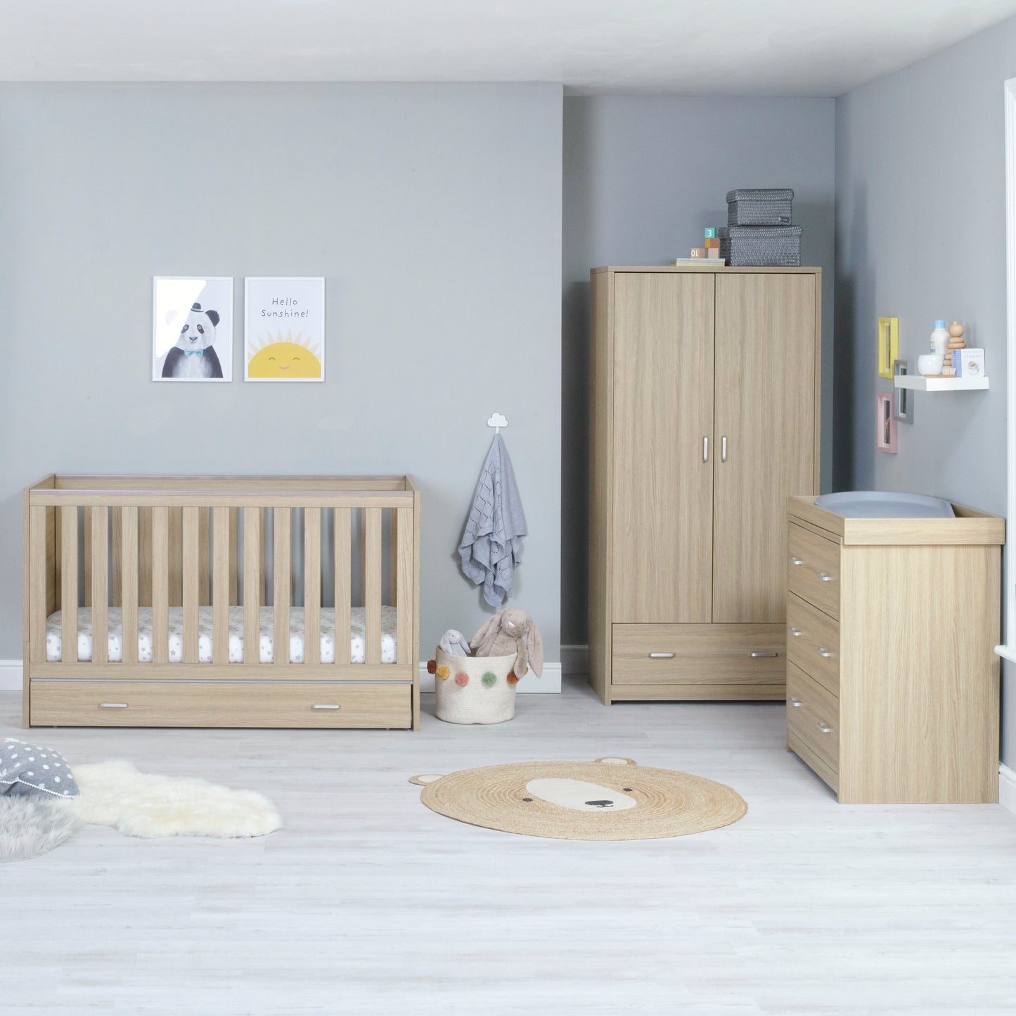 BABYMORE - Veni 3 Piece Nursery Furniture Set with Drawer – Oak