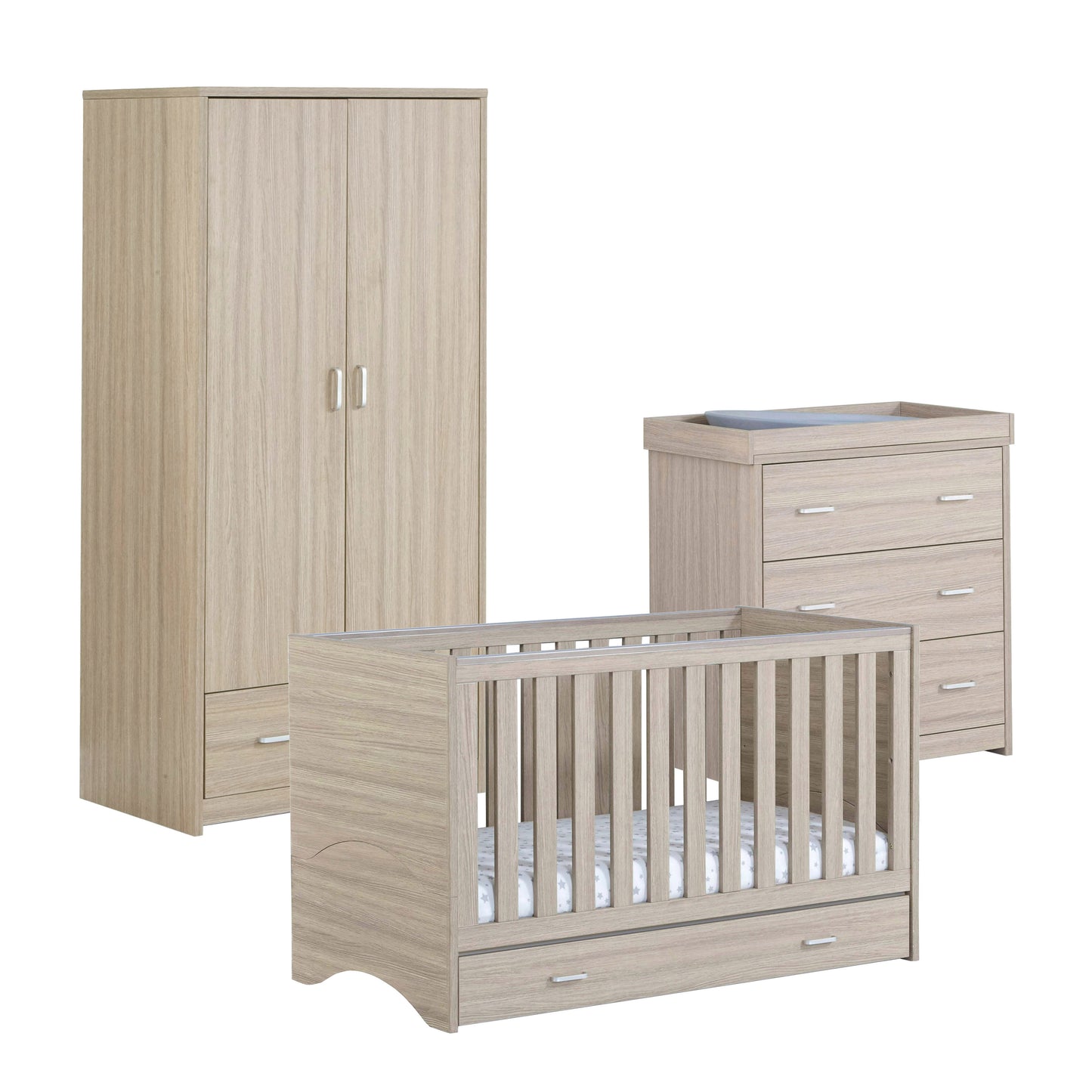 BABYMORE - Veni 3 Piece Nursery Furniture Set with Drawer – Oak