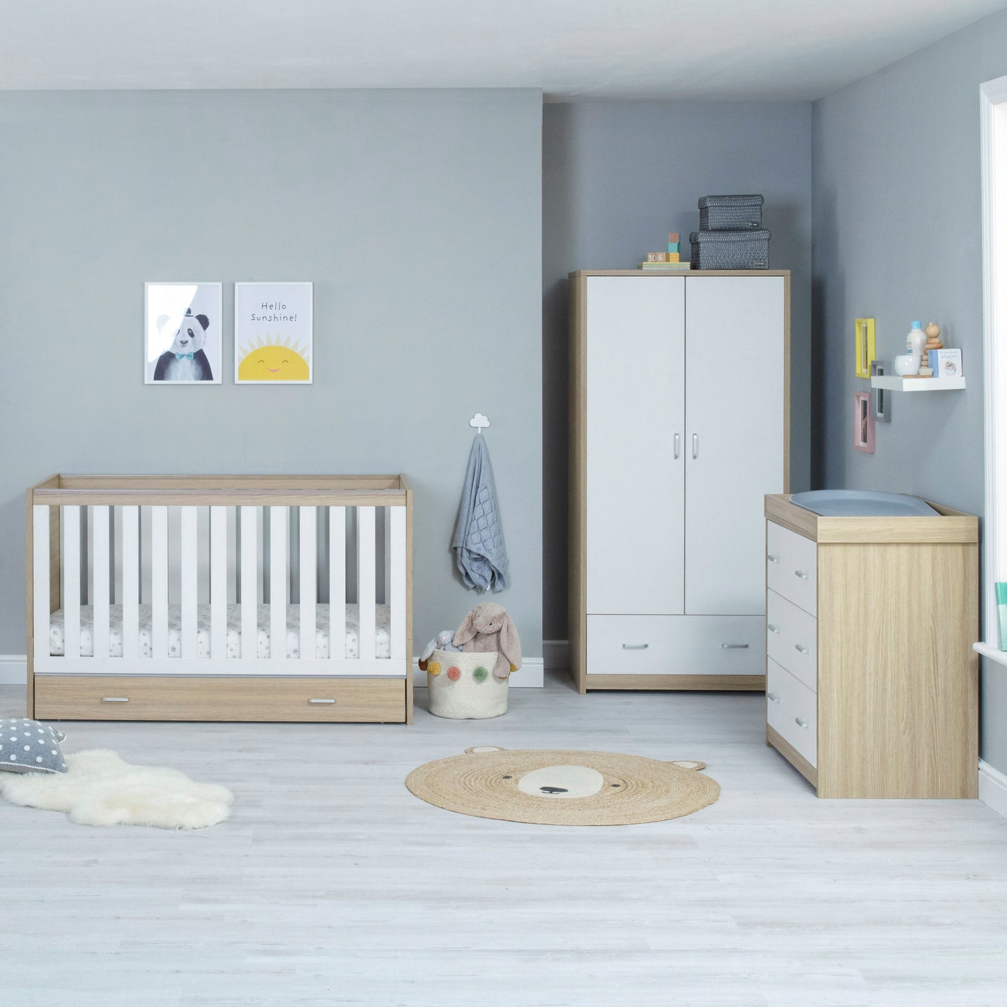BABYMORE - Veni 3 Piece Nursery Furniture Sets with Drawer – Oak White
