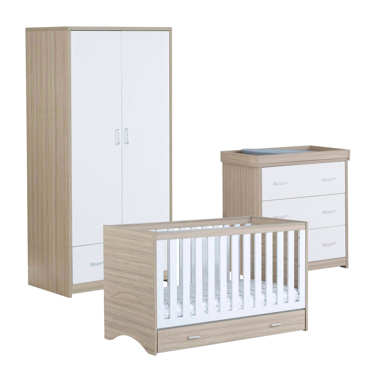 BABYMORE - Veni 3 Piece Nursery Furniture Sets with Drawer – Oak White