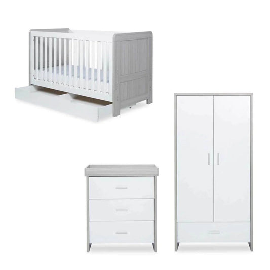 Ickle Bubba Pembrey Furniture Set Under Drawer Ash Grey & White 3 pcs - Fibre Mattress